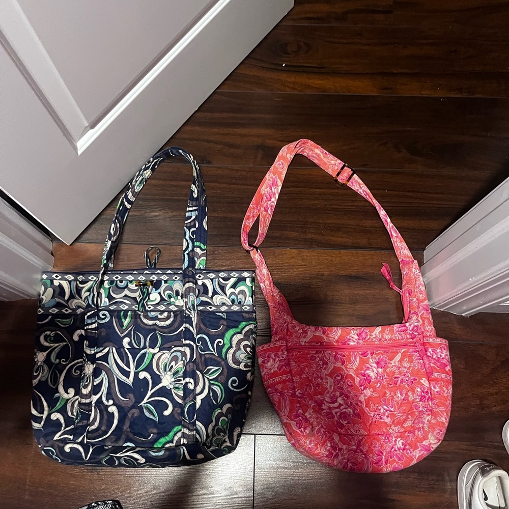 Vera Bradley Blue and Pink Shoulder Bags with Ornamental Designs